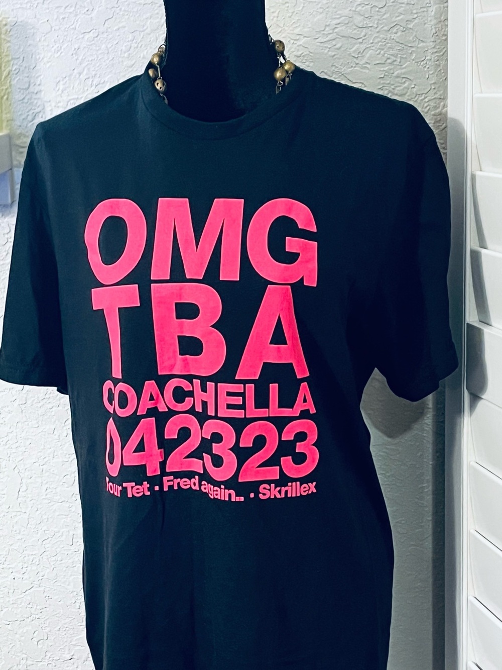OMG TBA Coachella 042323 Graphic Tee - Black & Neon Pink